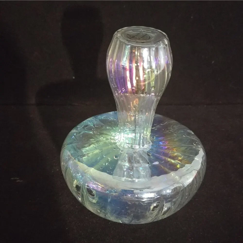 Iridescent Glass Mushroom Vase 3 Hole Plant Propagation Station Floral Frog 6 In
